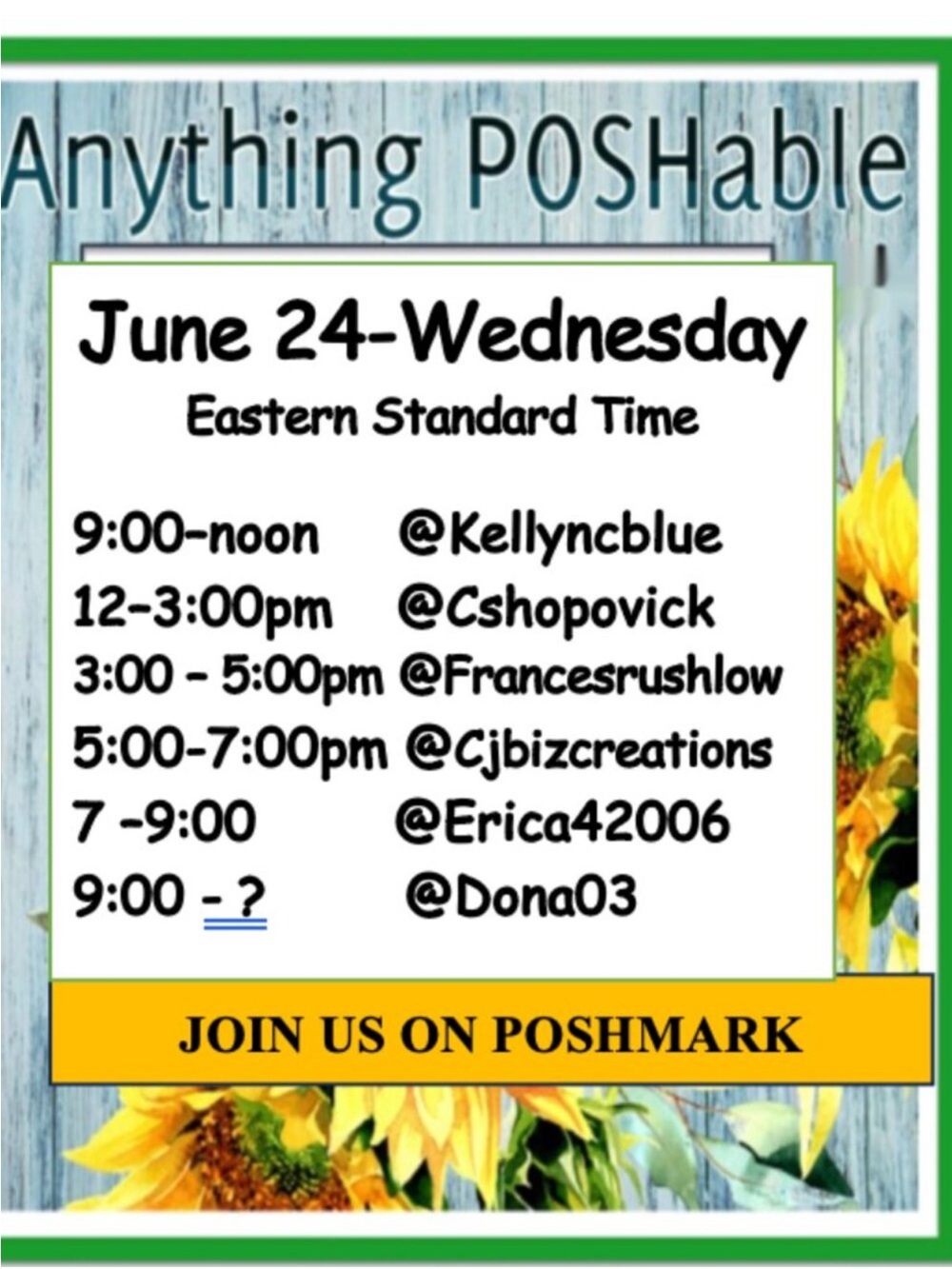 CAROLYN’S LIVE SHARE SHOW! Wed 6/24 12-3p EST ANYTHING POSHABLE TRAIN SHARE SHOW